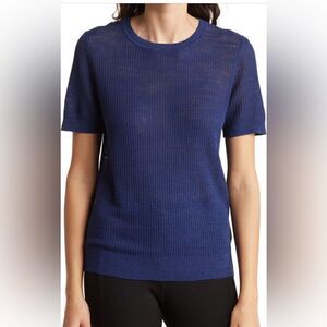 Theory Women’s short sleeve linen blend pullover style top crew neck Sz P NWT